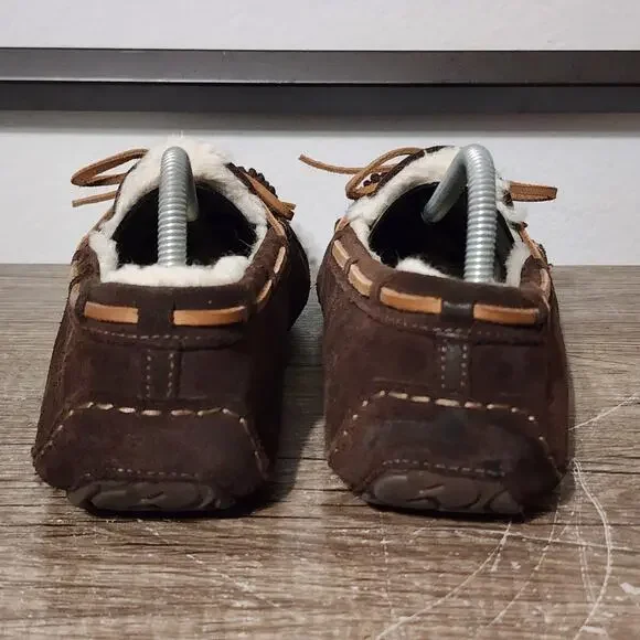 UGG Olsen Men's Suede Shearling Lined Moccasin Slippers Shoes Size 10 Brown - Picture 4 of 9